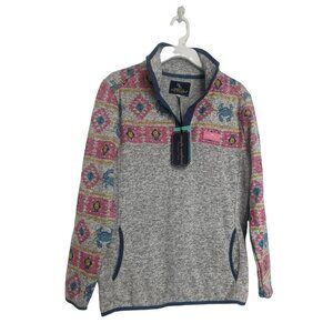 Simply Southern Crab Knit Snap Pullover in Smoke Grey Women's Size Small -NEW-